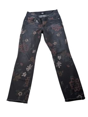 7 For All Mankind Black Floral Skinny Jeans